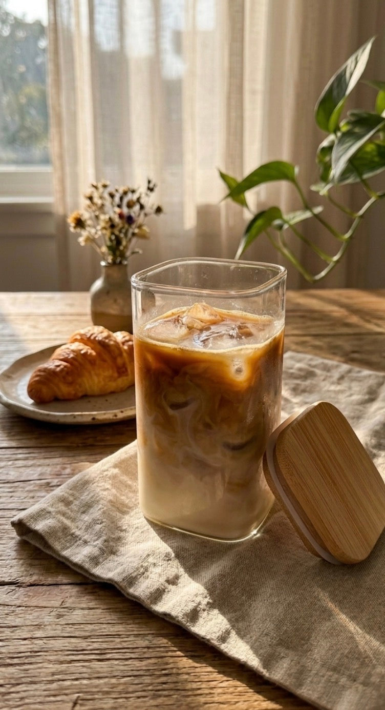 Vasos de Vidrio con Tapadera de Bamboo 6pcs