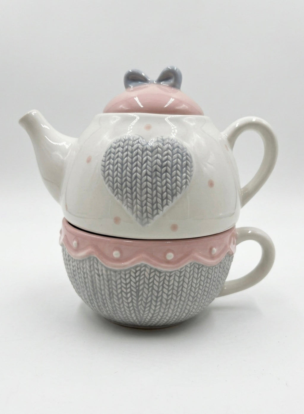 🫖 Set de Té Individual 2 en 1 de Cerámica - Colección Coquette Knit