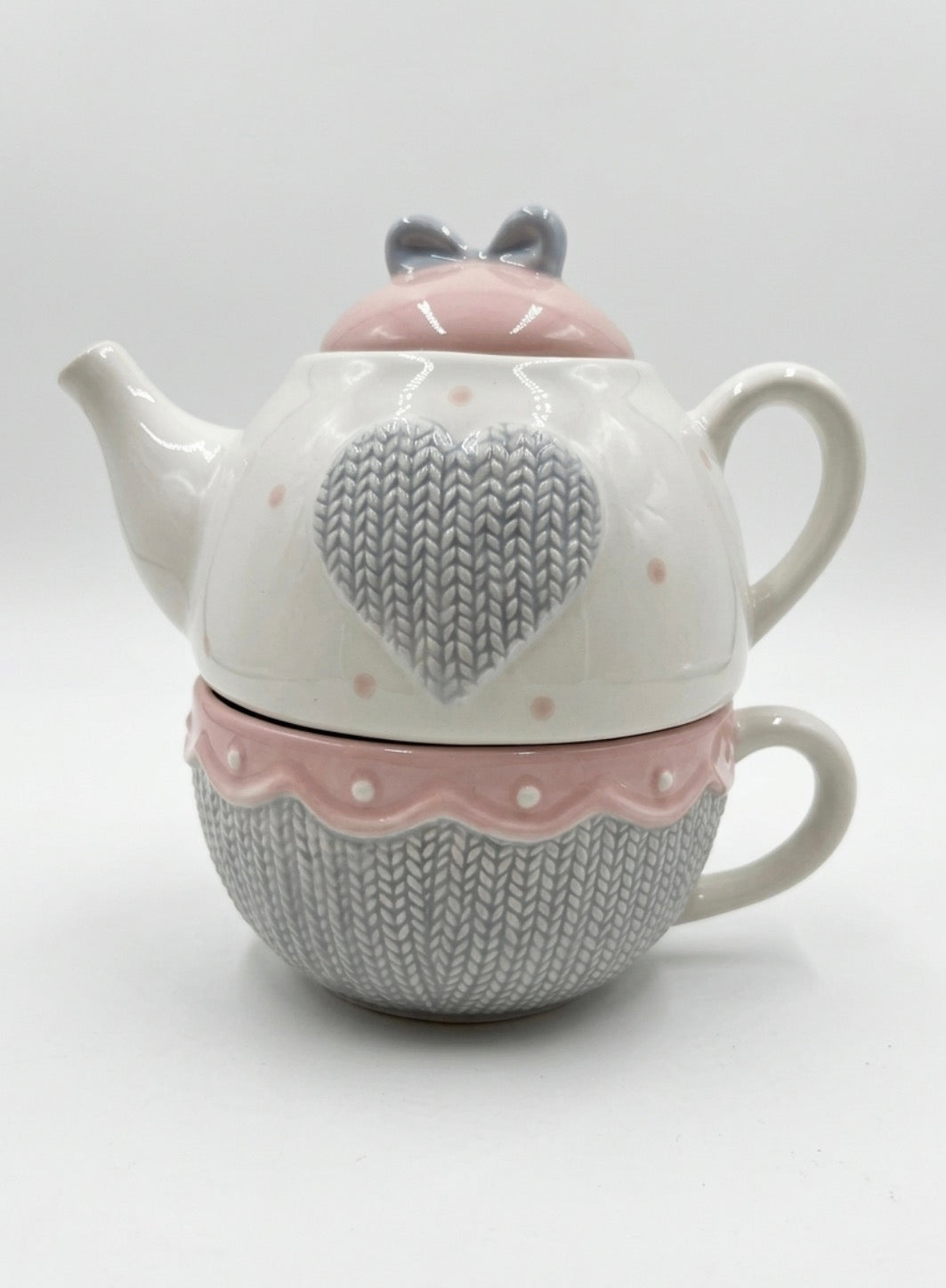 🫖 Set de Té Individual 2 en 1 de Cerámica - Colección Coquette Knit
