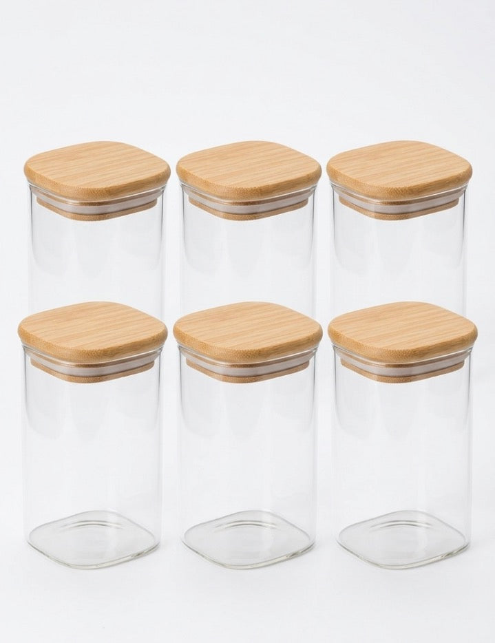 Vasos de Vidrio con Tapadera de Bamboo 6pcs