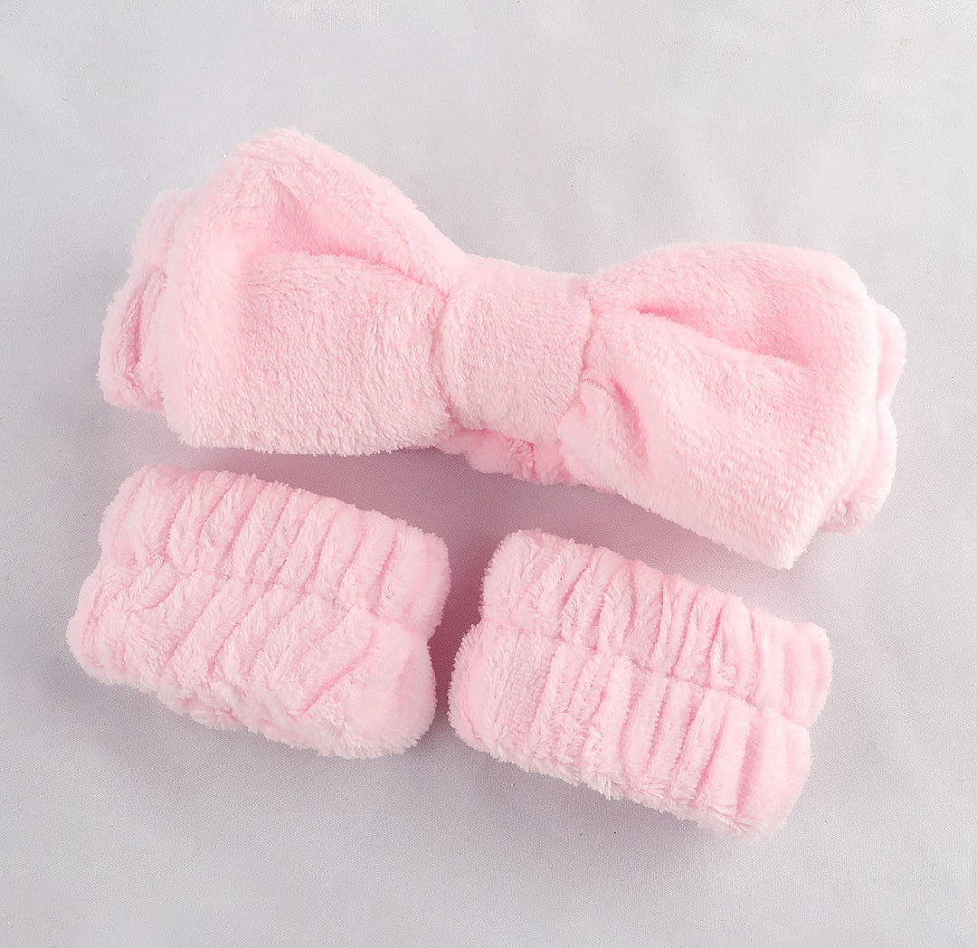 Dúo de Felpa para Skincare y Lavado de Cara (Banda + Muñequeras)