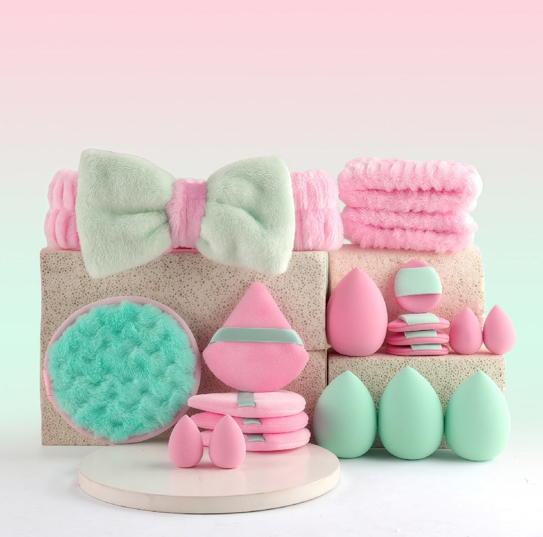 🌸 Set Completo de Esponjas de Maquillaje y Accesorios de Skincare (Rosa y Menta)