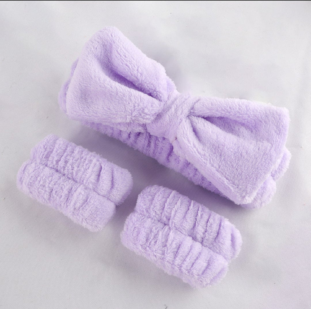 Dúo de Felpa para Skincare y Lavado de Cara (Banda + Muñequeras)